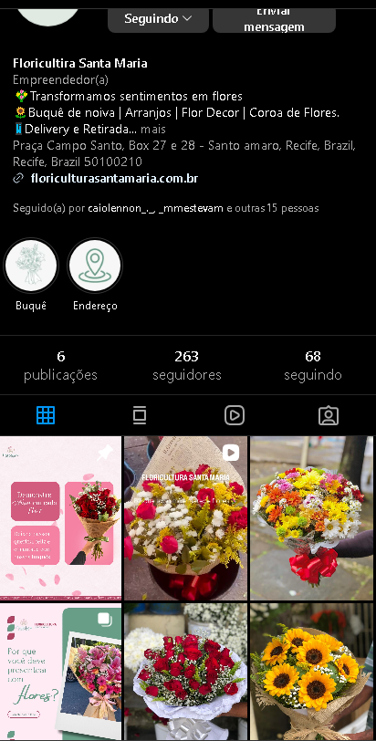 Instagram da Floricultura Santa Maria